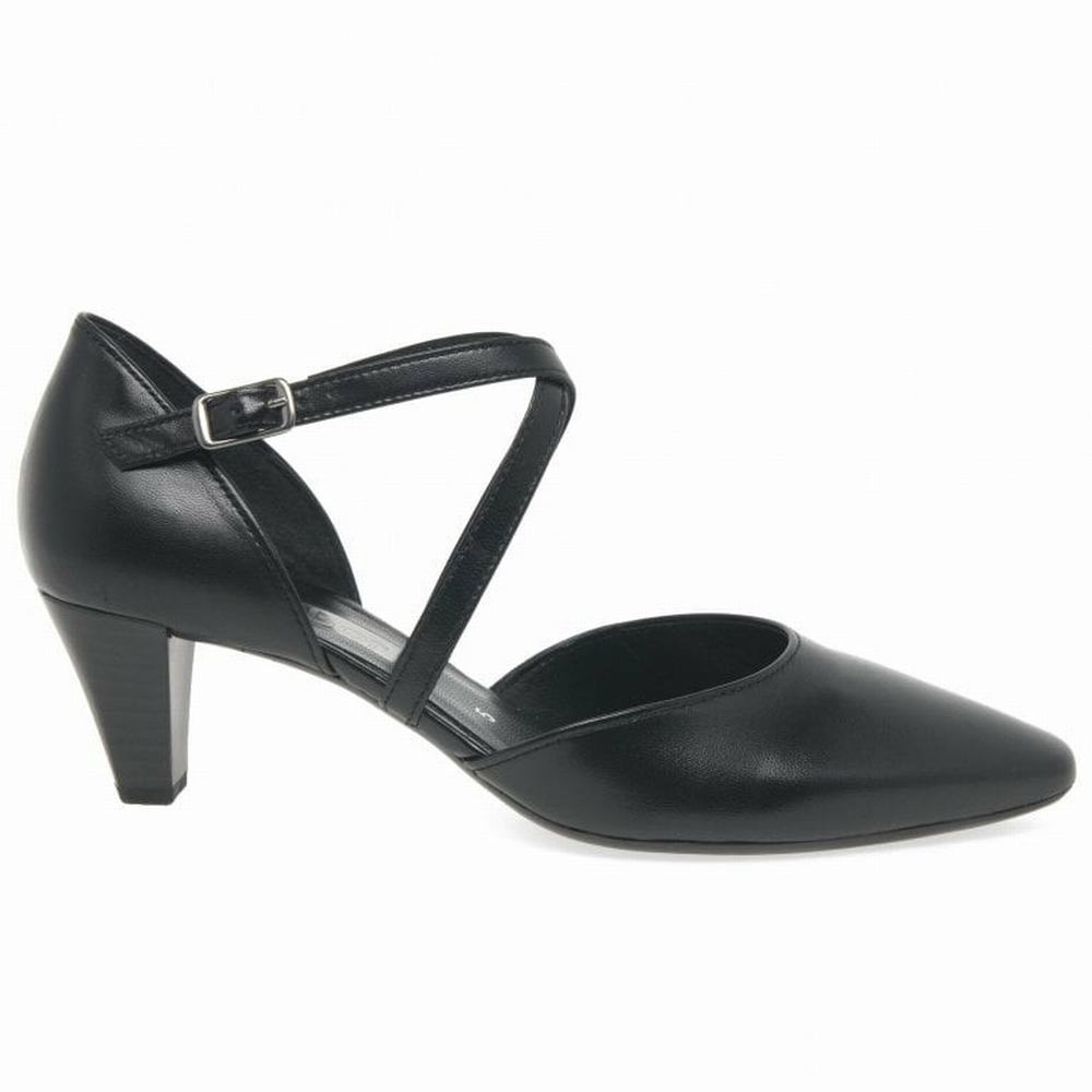 Gabor Callow Modern Cross Strap Court Women's Heels Black | GB95NGCRT