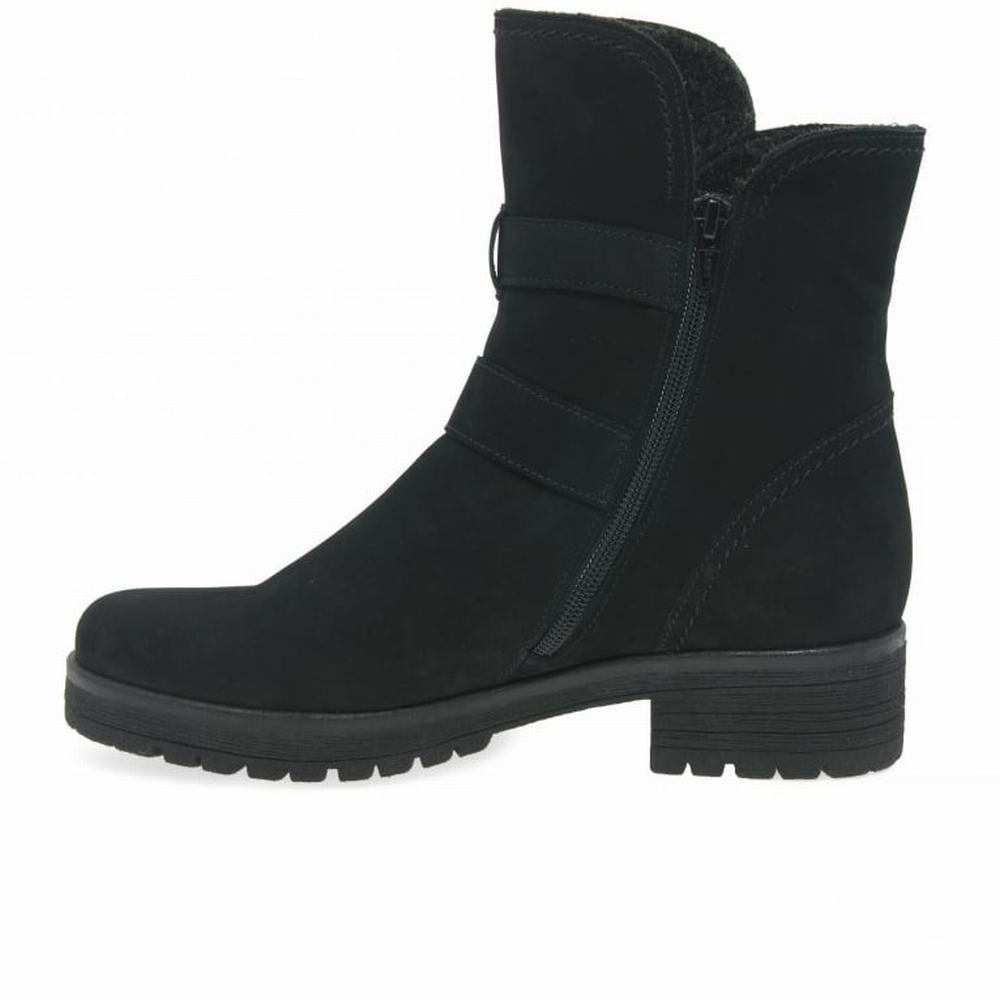 Gabor Shiraz Buckle Detail Women's Biker Boots Black | GB05KTMUE