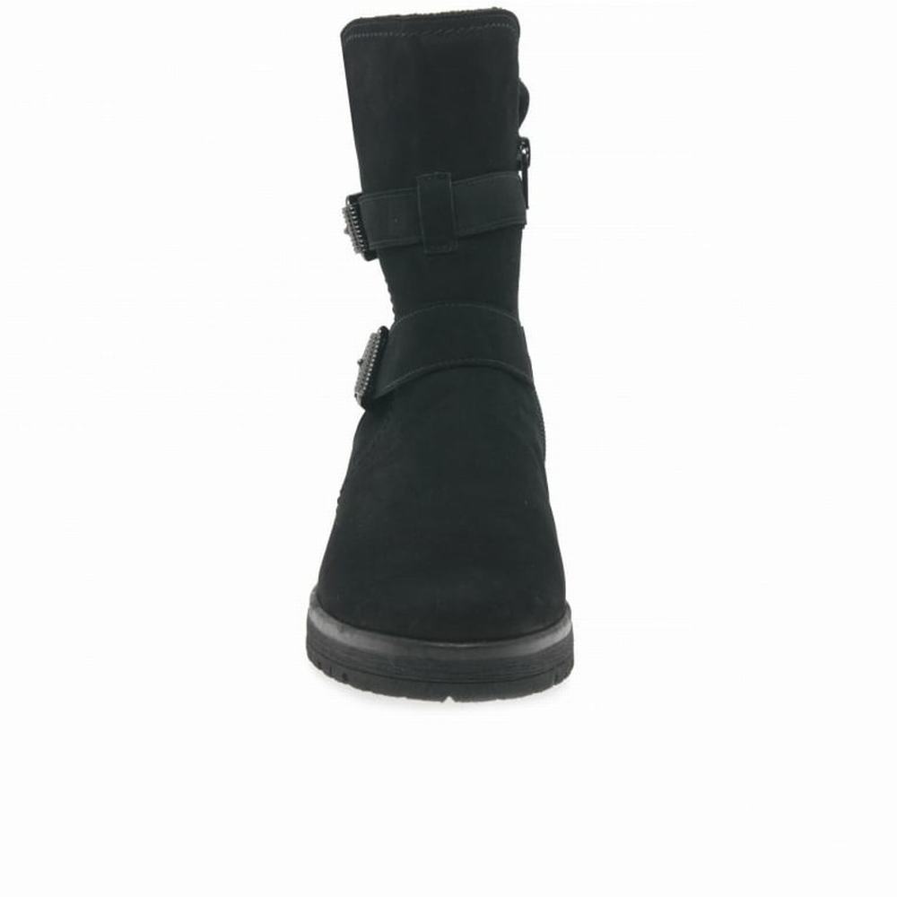 Gabor Shiraz Buckle Detail Women's Biker Boots Black | GB05KTMUE